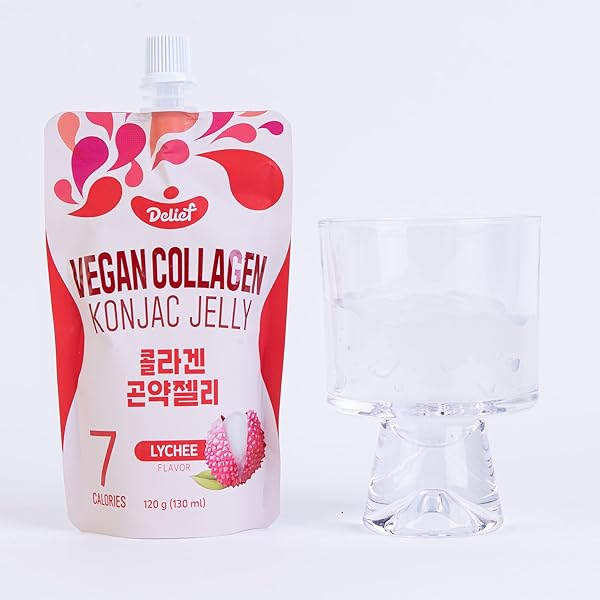 DELIEF VEGAN COLLAGEN KONJAC JELLY (LYCHEE FLAVOR) 120G X 10 PACKS – LOW-CALORIE FRUIT GEL SNACK, GLUTEN-FREE, PLANT-BASED, 7 KCAL PER POUCH