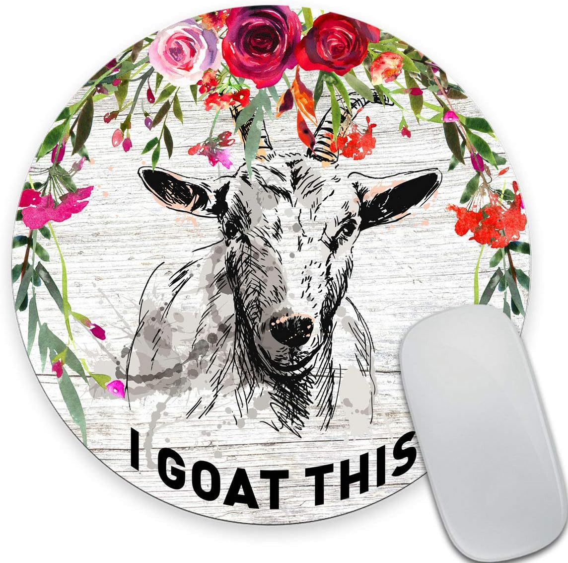 Smooffly I Goat This Quote Cute Round Mouse Pad, Office Desk Accessories, Goat Mouse Pad, Desk Decor, Funny Office Presents,Vintage Colored Floral Circular Mouse Pads for Computers