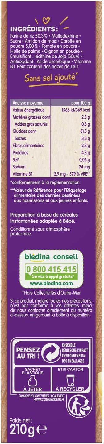Bledina Blediner Cereales Bebe Repas Du Soir Des 6 Mois Riz Carottes 210g Packx7 Amazon Fr Epicerie