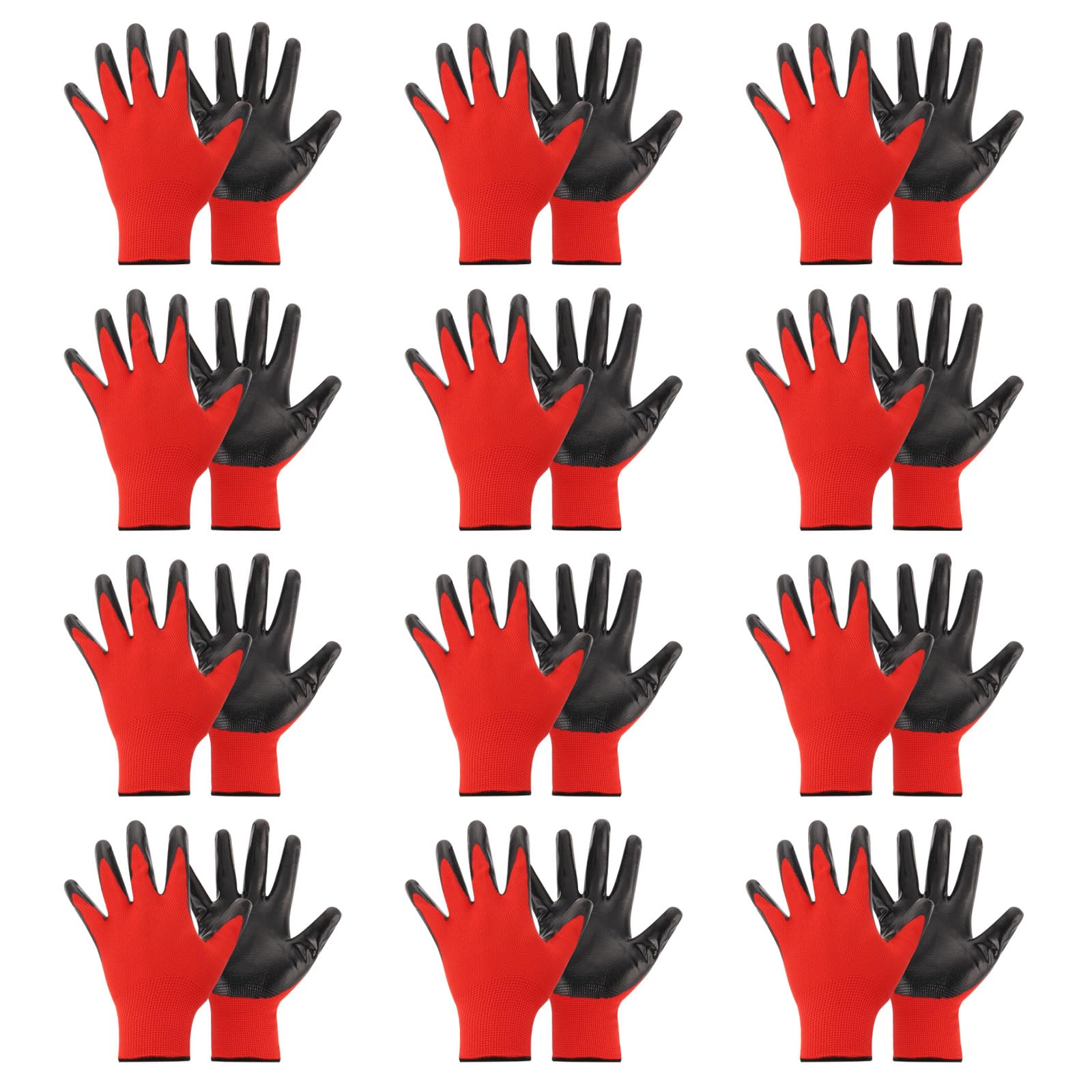 PATIKIL 12 Pairs Safety Work Gloves Nitrile Coated Work Glove Mechanic Working Glove Polyurethane Coated Smooth Glove for Warehouse Construction Gardening, Black Red — image 1