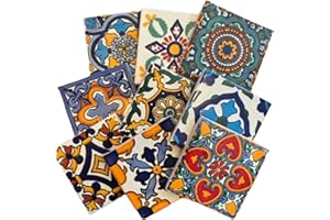 9 Mixed Designs (NO Stickers) Real Ceramic A1 Quality Talavera Mexican Tile 4x4 " Sampler