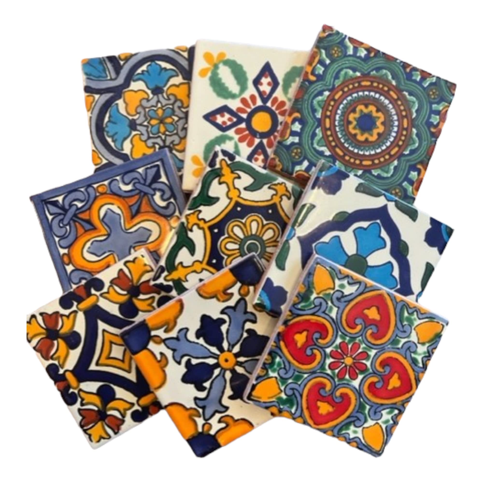 Photo 1 of 9 Mixed Designs (NO Stickers) Real Ceramic A1 Quality Talavera Mexican Tile 4x4 " Sampler
