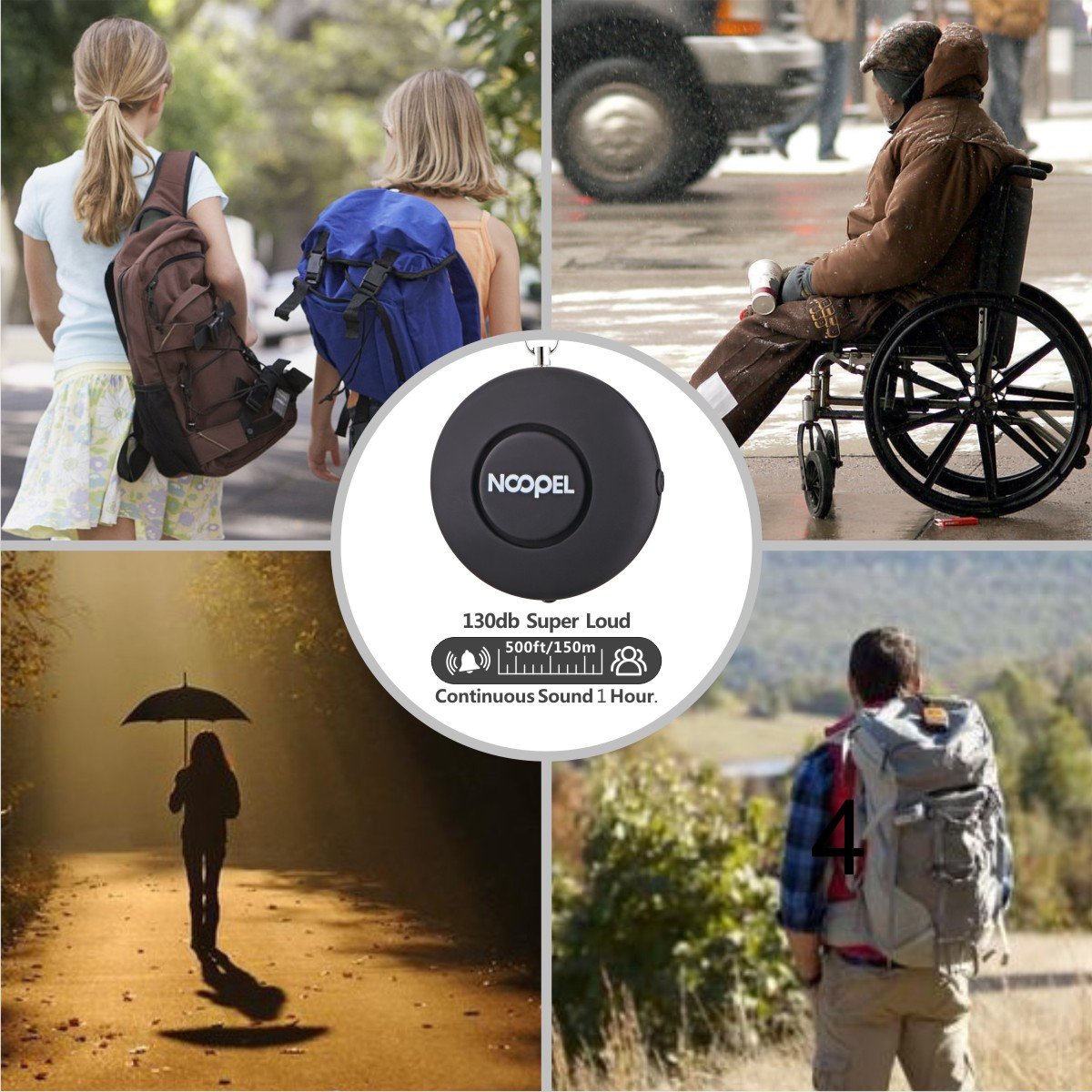 Personal Alarm 130db Personal Safety Alarm Noopel Panic Alarm Rape Alarm Security Alarm Self Defense Alarm for Women Kids Student with Keychain and Flashlight(Black)