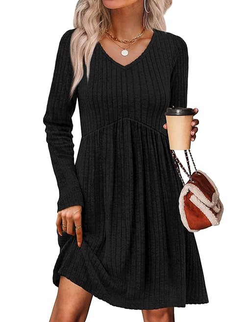 OFEEFAN Plus Size Dresses Black Dresses for Women Funeral Empire Waist Maternity Dress Tunic Sweater Work Dress Cowboy Chic Winter Fall Fashion XL