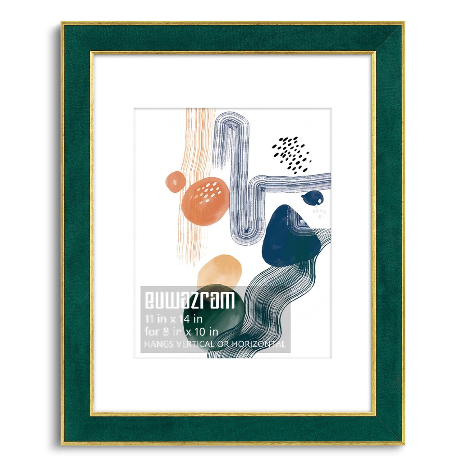 Photo 1 of euwazram Suede 11x14 Frame - Single Frame, Elegant Green 11 x 14 Poster Frame with Mat for 8x10, 11x14 Picture Frames for Artwork, Puzzles, Photos, and Movie Posters
