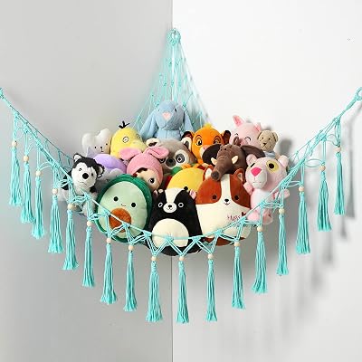 VISATOR Toy Hammock for Stuffed Animals Green Macrame 55x42 inch Corner Net