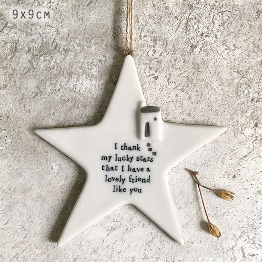 East of India Porcelain Hanging Star - Thank My Lucky Stars - Keepsake Gift For Friends