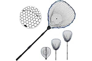 SEASPRO Telescoping Metal Lock Fishing Net Blue Aluminum Alloy Rubber Fish Net - Adjustable Length Lightweight Foldable Large Fishing Net with Handle Collapsible Extendable Fishing Accessories