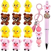 WOZADU 3D Silicone Beads for Keychain Making, 12 PCS Angry Animal Silicone Focal Beads for Pen, Loose Beads for Bracelet Necklace Lanyard Jewelry and Handmade Crafts Making