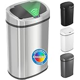 iTouchless Patented 13 G Stainless Steel Sensor Trash Can | AbsorbX Filter | Quiet soft-close lid and fingerprint-proof finish | Fits standard bags | 1.5-yr battery life | AC adapter jack built-in