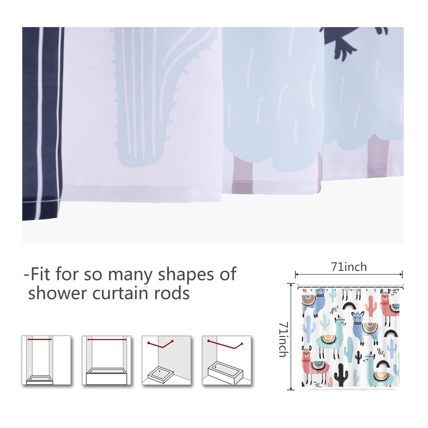 Vibesicily Shower Curtain, Durable Polyester Fabric Waterproof Bath Curtain for Bathroom Home Decor with 12 Hooks 71 x 71 Inch (Cartoon Alpaca, 71\'\'x71\'\')