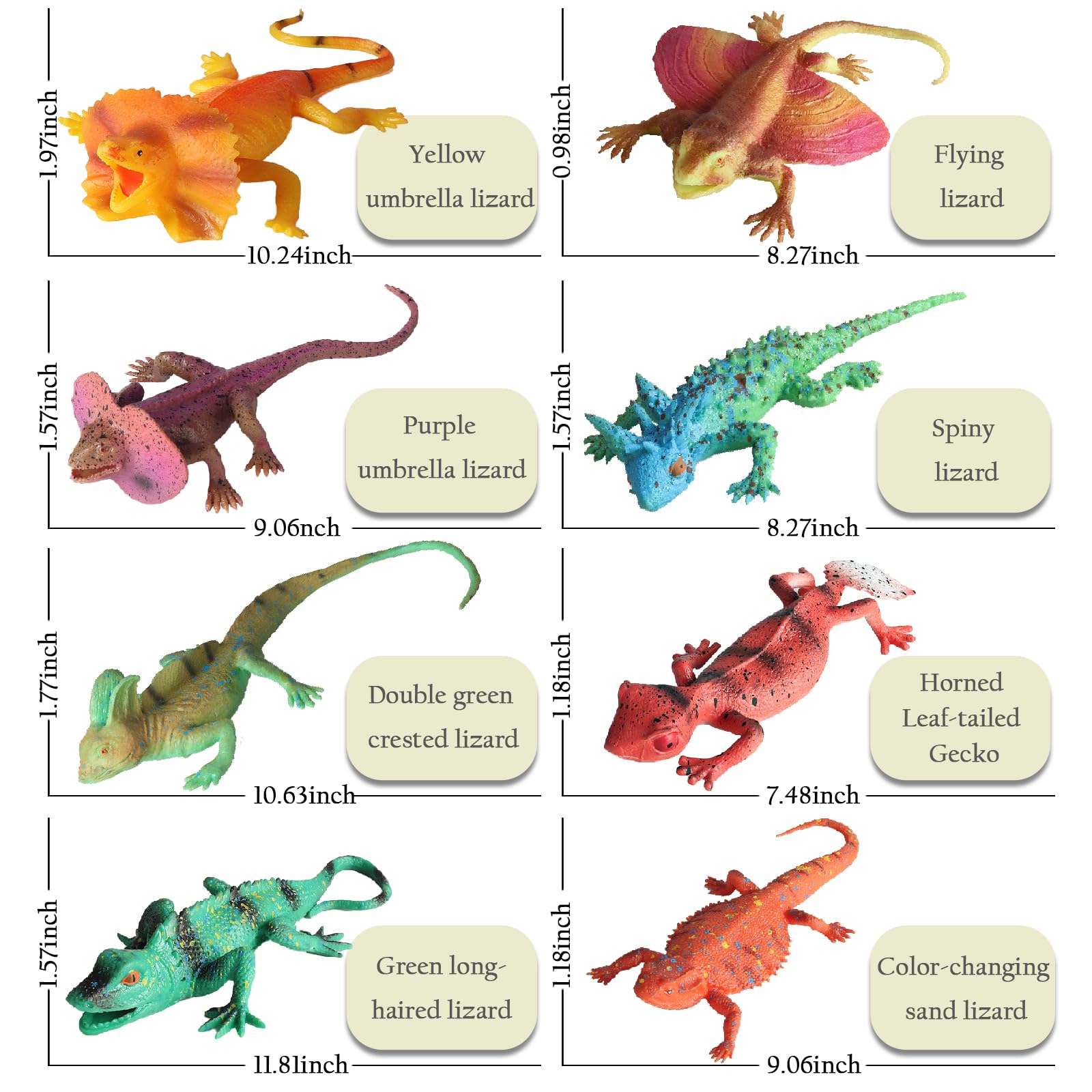 8PCS Plastic Squishy Lizard Toys, Stretchy Rubber Figures, Realistic Soft Reptile Toys for Kids, Party Decoration Figurines Set