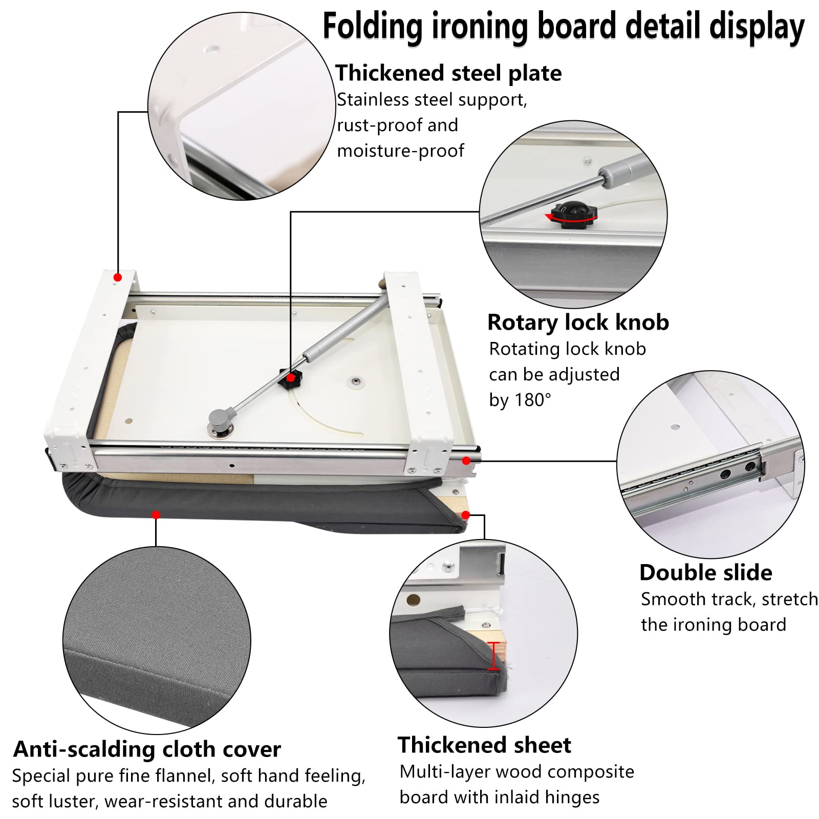 AKOZLIN Retractable Pull Out Ironing Board Closet Sliding Out Swivel Iron Board Mounted in Drawer with Heat Resistant Ironing Cover, Board Size: 31.88