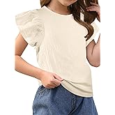 Ecolala Girls' Summer Shirts Cute Tops Ruffle Sleeve Crew Neck Casual Tees