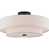 Livex Lighting 51085-92 4-Light Semi Flush Mount Ceiling Fixture with Oatmeal Color Fabric Hardback Drum Shade and Satin Whit