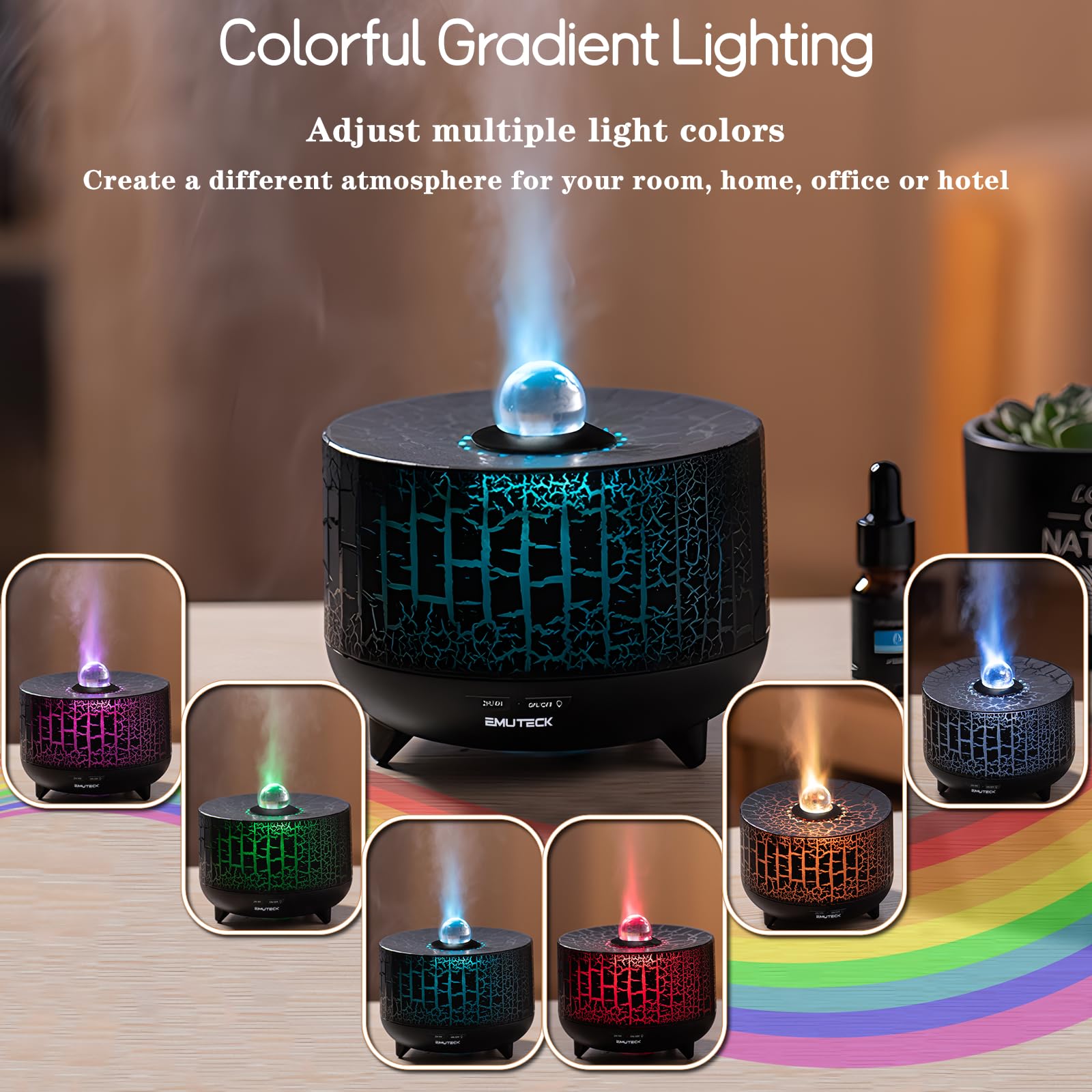 Volcano Diffuser Essential Oil Diffuser, Aroma Cool Mist Air Humidifier with Remote Control, Aromatherapy Machine with Ambient Light, Waterless Auto-Off Timer Setting for Home Office Room