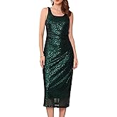 WOMLAYOUT Women's Sequin Dress Cocktail Formal Sleeveless Backless Midi Bodycon Sparkly Dresses