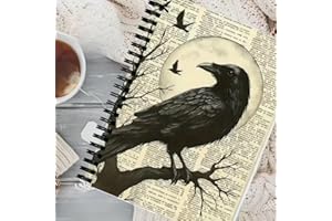 Vintage Black Crow Gothic Notebook – Hardcover Dark Aesthetic Diary with Pale Moon & Leafless Branches Illustration, Textured