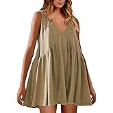Prliuosu Womens Babydoll Dress Summer Sleeveless Mini Dress Casual Loose V Neck Swing Flowy Beach Sundresses with Pockets