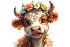 ijbnhd Highland Cow Diamond Art Kits for Adult, Cute Cow Diamond Painting for Adults Full Drill Round Flowers Gem Art Painting for Crafts Home Wall Decor Gift 12x12inch