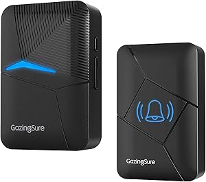 Wireless Doorbell, GazingSure 1500ft Range Waterproof Door Bell Chime, Door Bell Ringer Wireless with 55 Melodies, 5 Volume Levels & LED Flash, Battery Powered Transmitter & Plug-in Receiver - Black