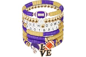 AKAIXI Game Day Football Bracelets for Women Men, Friendship Hypoallergenic Clay Beaded Stretch Bracelets,Stackable Sports Fans Charm Bangles,Football Mom Accessories Football Gifts for Matches