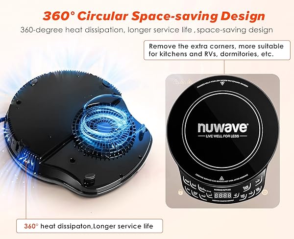 NUWAVE FLEX PRECISION INDUCTION COOKTOP, 10.25” SHATTER-PROOF CERAMIC GLASS, 6.5” HEATING COIL, 45 TEMPS FROM 100°F TO 500°F, 3 WATTAGE SETTINGS 600, 900 & 1300 WATTS, BLACK
