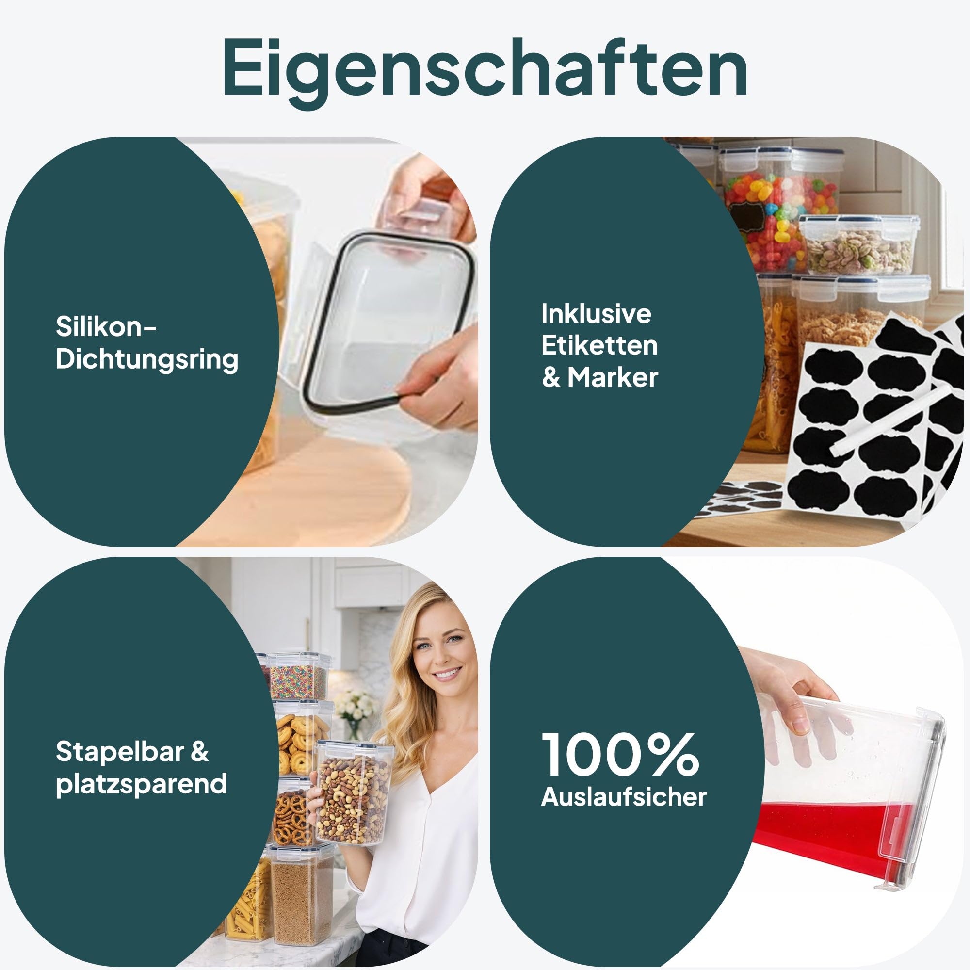 uandu Vorratsdosen mit Deckel luftdicht – 24er Vorratsbehälter Set BPA Frei, Reisbehälter, Aufbewahrungsbox Küche für Müsli, Mehl & Zucker, Mit Schreibstift und Etikett 5