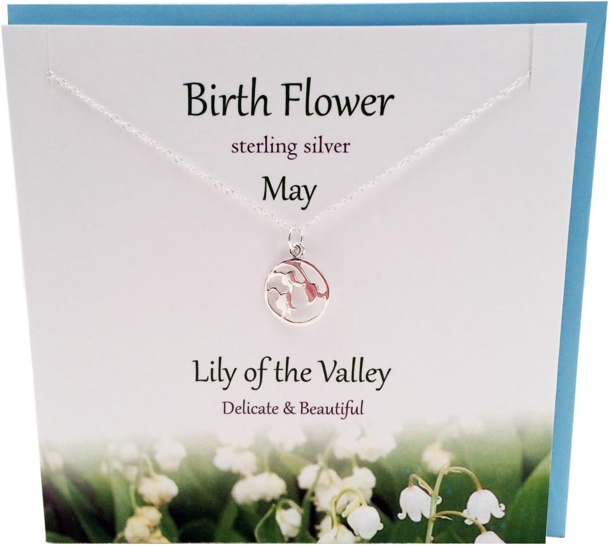 Birthday Flower Sterling Silver Necklace/Pendant Jewellery-May-Lily of The Valley Design Presented by Sterling Effectz