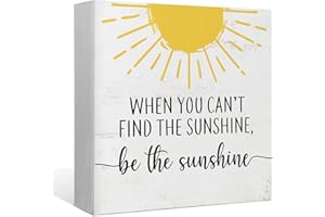 EIONEY When You Can't Find the Sunshine Be the Sunshine Wood Box Sign Desk Decor,Inspirational Wooden Block Sign Decorations for Home Bedroom Girls Room Wall Tabletop Shelf Decor