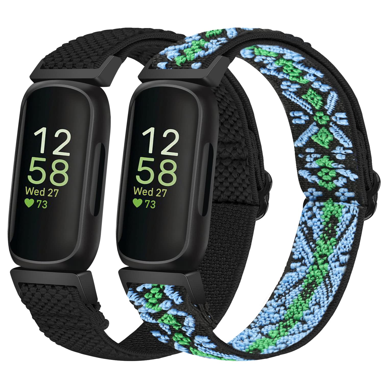 Huamanlou 2 Pack Elastic Strap Compatible with Fitbit Inspire 3/Inspire 2/Inspire/Inspire HR/Ace 3/Ace 2, Soft Nylon Adjustable Sport Replacement Band Women Men