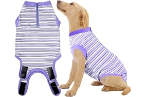 Wabdhaly Dog Surgery Recovery Suit,Surgical Recovery Suit for Large Female Dgos Spay,Zipper Closure,Combed Cotton Breathable Onesie,Purple Striped X-Large