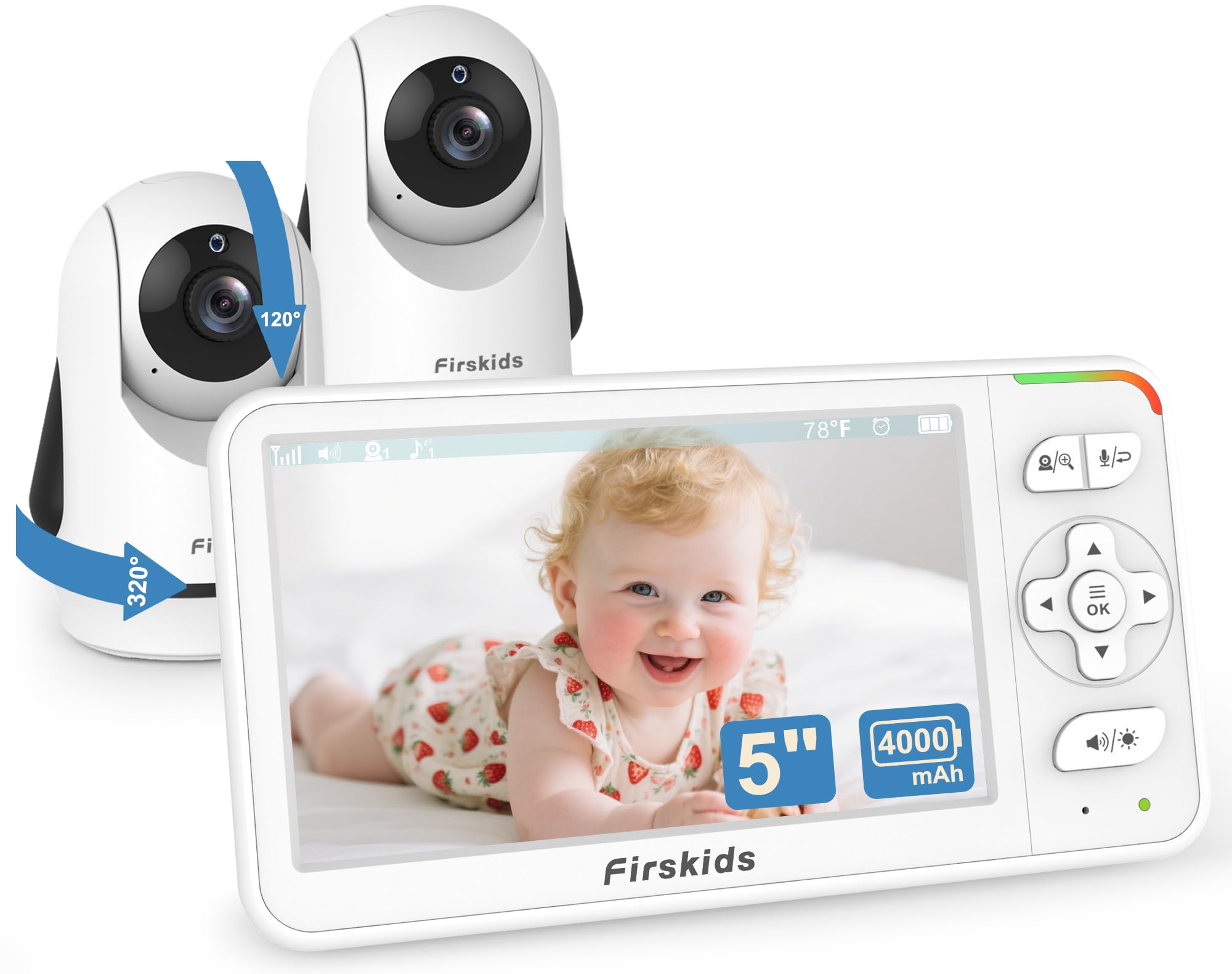 Photo 1 of 5" Baby Monitor with Dual Cameras and Audio - Secure No Wi-Fi Pan-Tilt-Zoom 2 Cameras?32H Battery?2-Way Talk?Temperature Sensor?Auto Night Vision - Ideal for Babies, Elderly, Nursery Monitoring