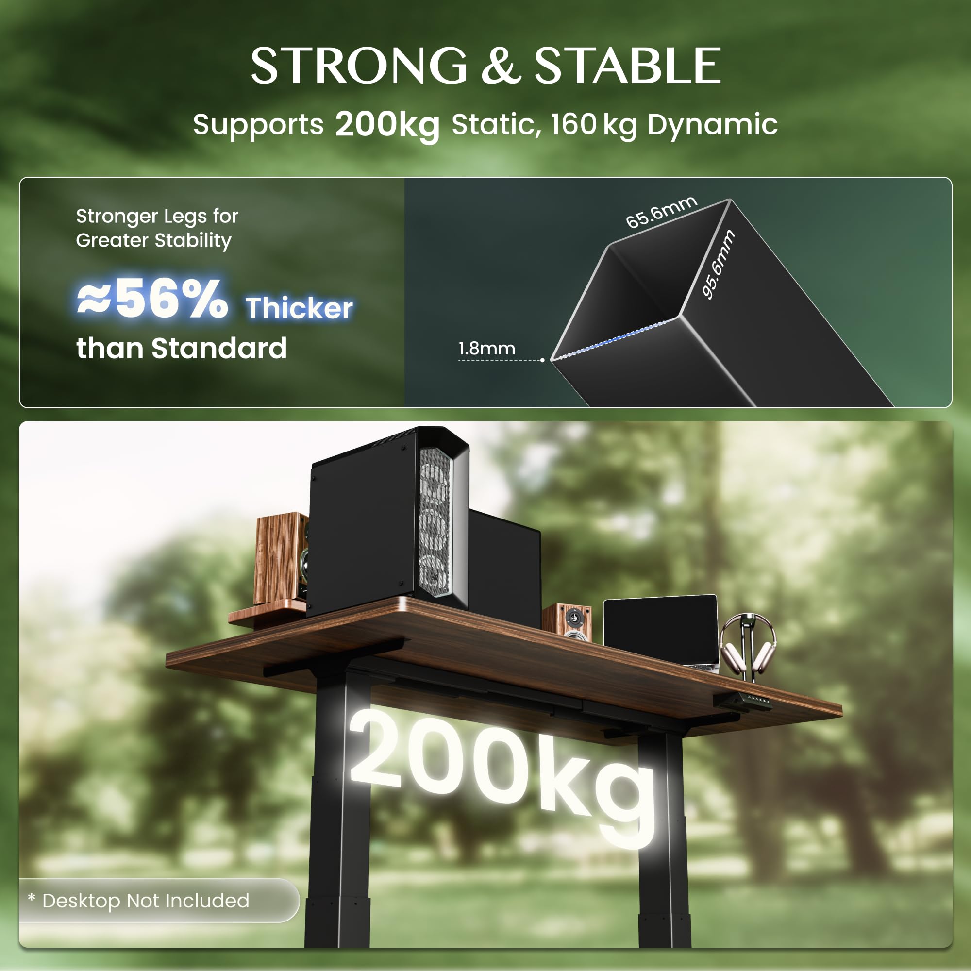 FLEXISPOT Höhenverstellbarer Schreibtisch Gestell, elektrisch mit 2 Motoren, 3-stufiges Tischgestell höhenverstellbar mit 4 Memory-Steuerung & USB, Belastbar bis 200 KG (ValtreX E200, Schwarz) 5