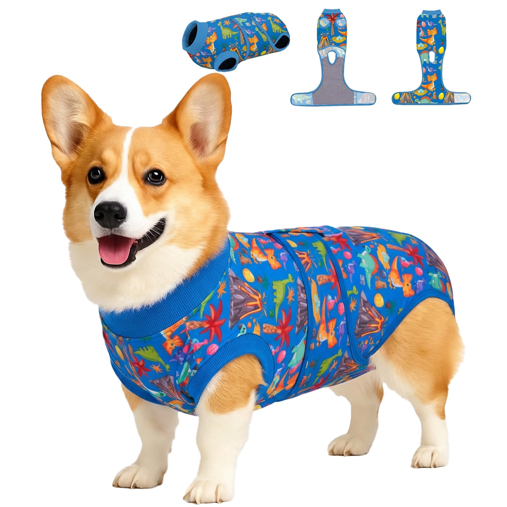 PetWarm Dog Protective Suit, Surgery Suit for Dogs, Onesie for Dogs, Anti-Licking Dog Surgical Recovery Pajamas, Bodysuit for Abdominal Affected Areas Sensitive Skin Areas, Zoo Pattern, Blue, M