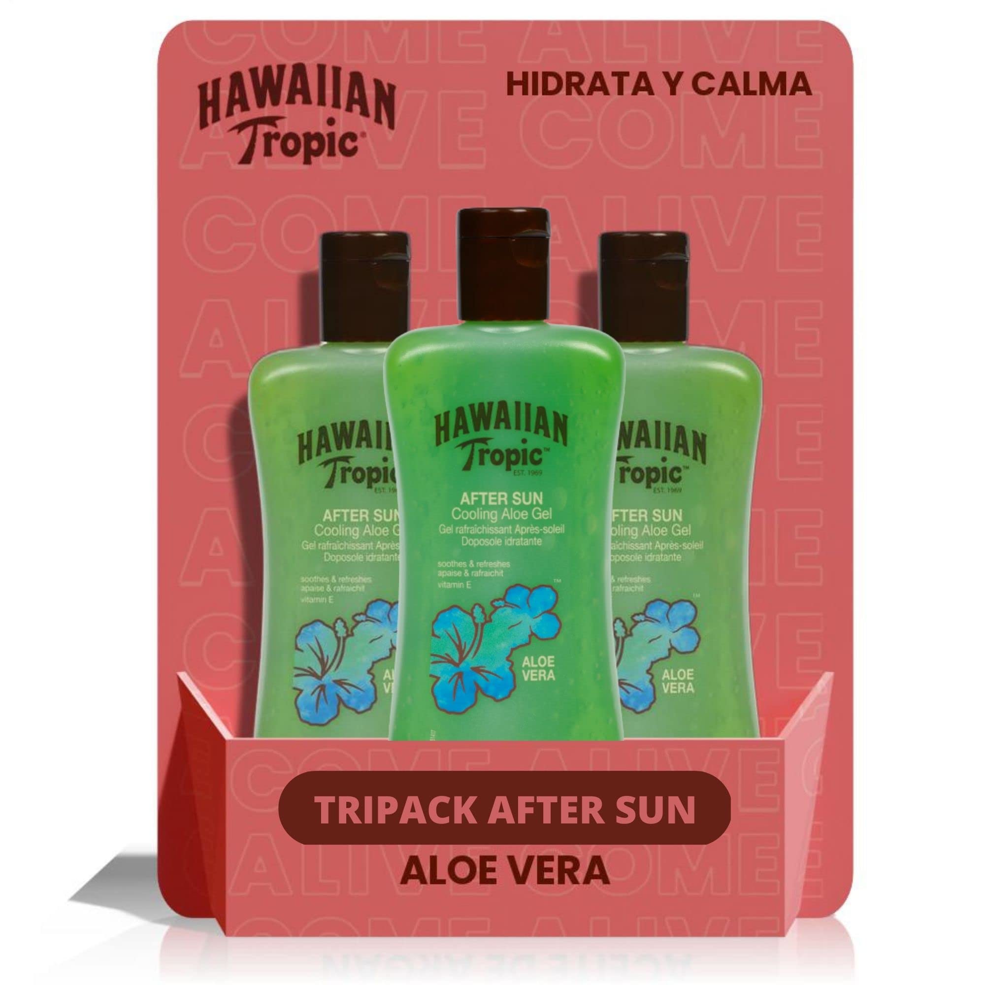 Hawaiian Tropic After Sun Gel Cooling Aloe - Aloe Vera After Sun Gel for, Refreshing Lotion, Pack 3 Units x 200 ml