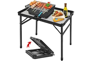Grovind Folding Grill Table Camping Table with Mesh Desktop, Lightweight & Portable Outdoor Picnic Table, Height Adjustable Portable for Outside Inside Use