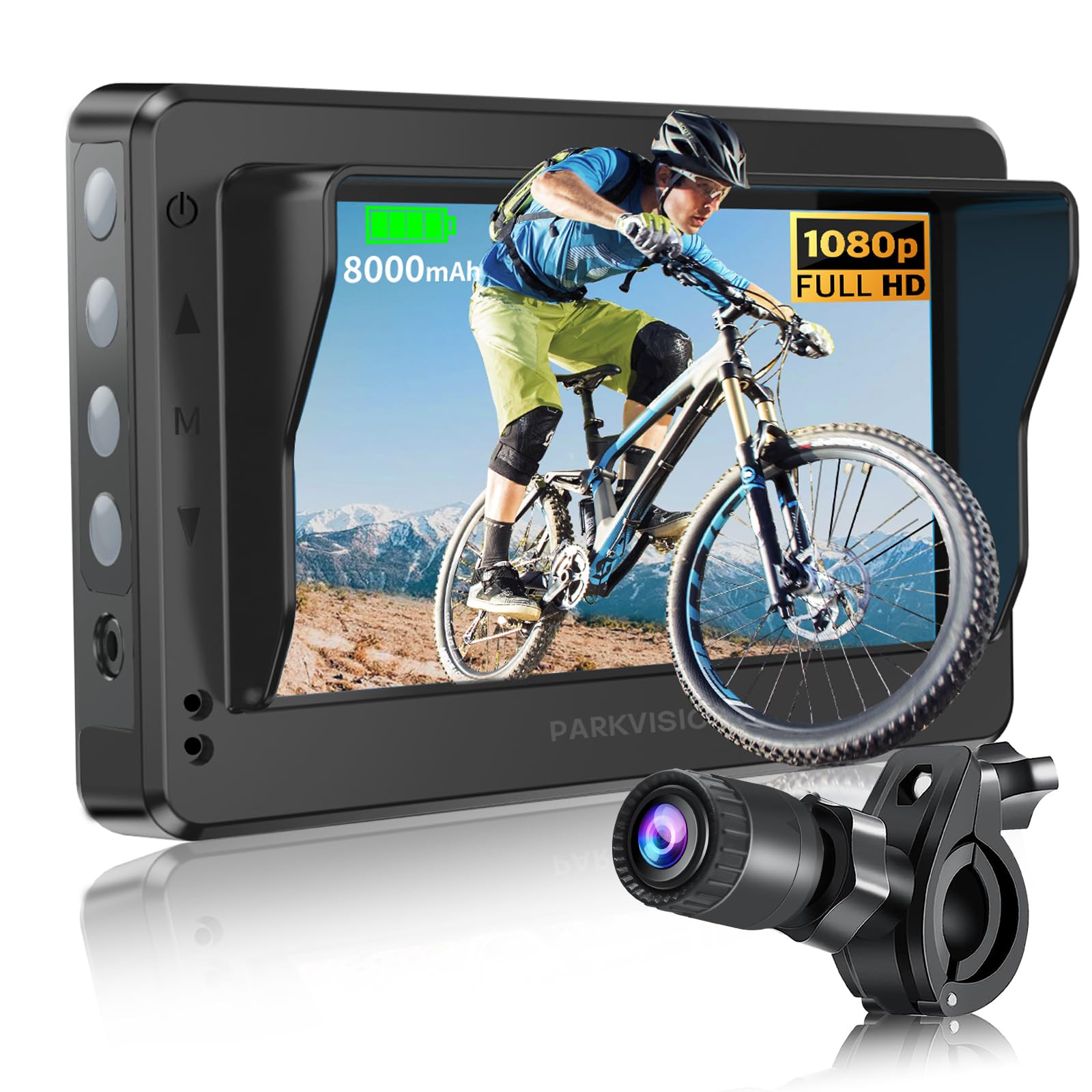 PARKVISION Bike Camera Mirror with 4.3" 1080P HD Rear View Screen Cycle Camera with Night Vision & Adjustable Handlebar Mount – Rechargeable, Easy Fit for Road, Mountain