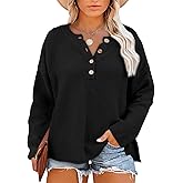 Eytino Womens Plus Size Sweaters Casual Long Sleeve Loose V Neck Button Henley Tops Pullover Knit Jumpers,(1X-5X)