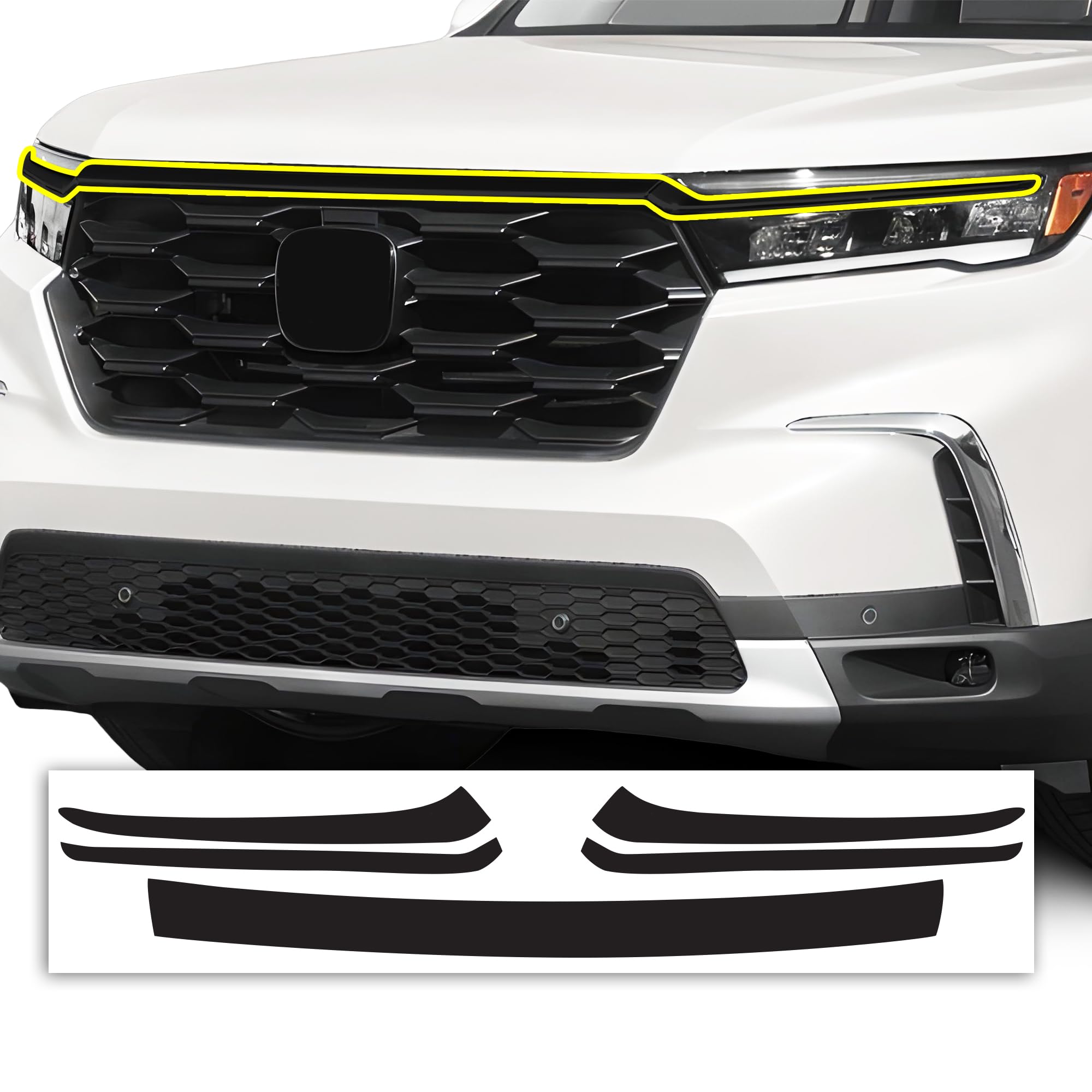 Photo 1 of BOGAR TECH DESIGNS for Honda Pilot 2023-2025 Front Chrome Delete Overlay, Gloss Black