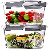 Hontent 2 Pack Large Glass Storage Containers with Lids 85oz/10.5cup Big Airtight Glass Food Storage Containers for Rotisseri