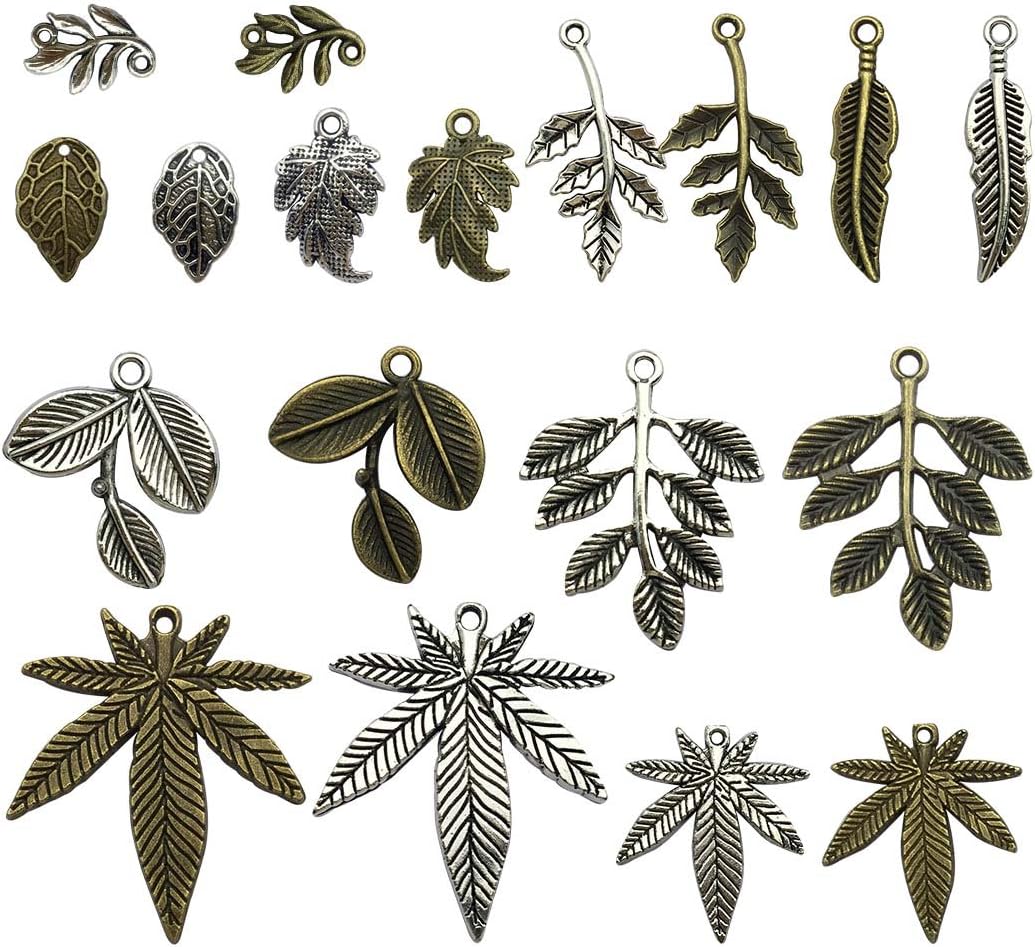 100g Craft Supplies Mixed Tree Leaves Pendants Beads Charms Pendants for Jewellery Findings Making Accessory for DIY Necklace Bracelet WM089