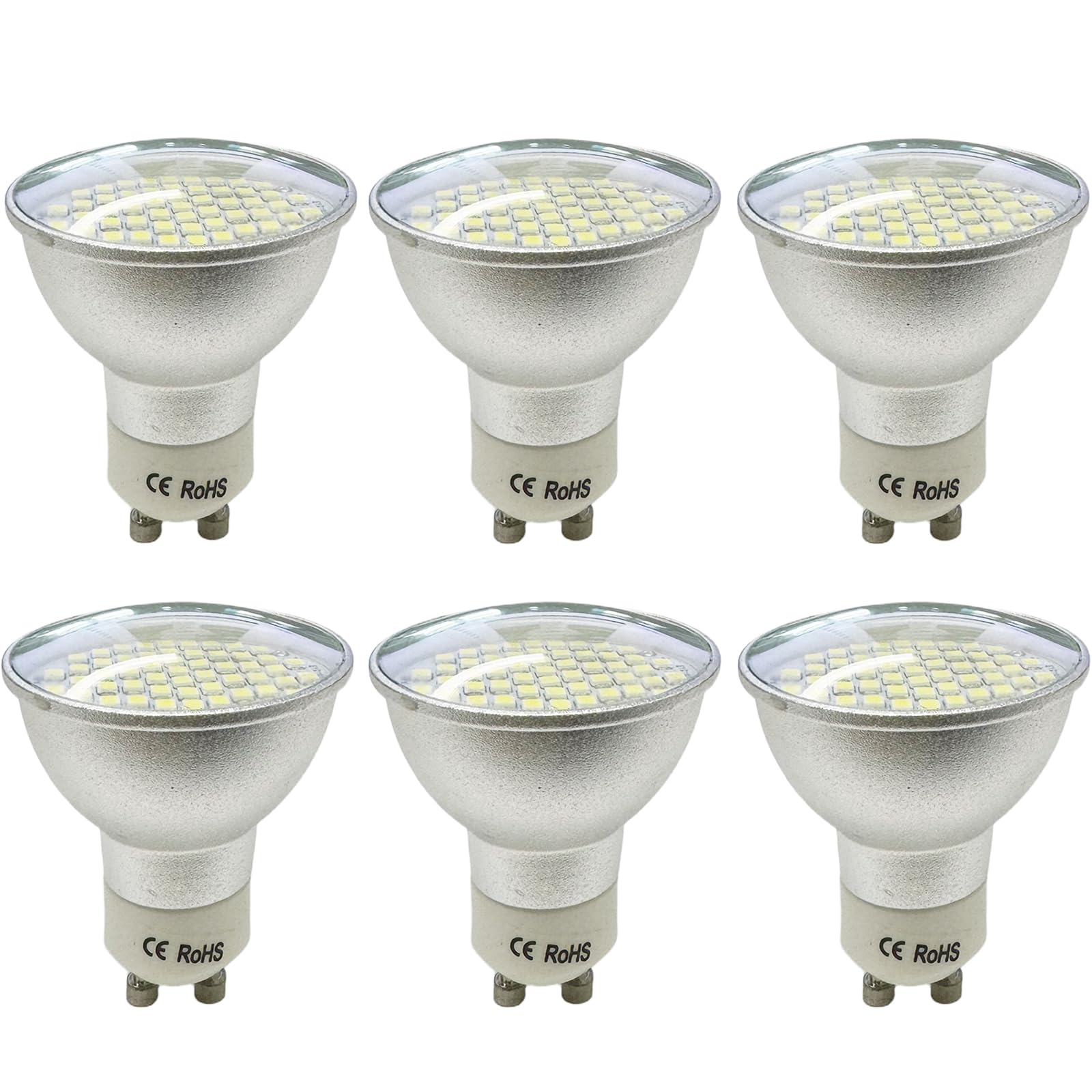 WULUN Pack of 6 GU10 5W LED Spotlight Bulbs, Cold White 6000K, 5W Equivalent 50W Halogen, 500LM, 60 LEDs, AC 220-240V, 110 ° Beam Angle, Non-Dimmable, for Recessed Track Light, Range Hood, Kitchen