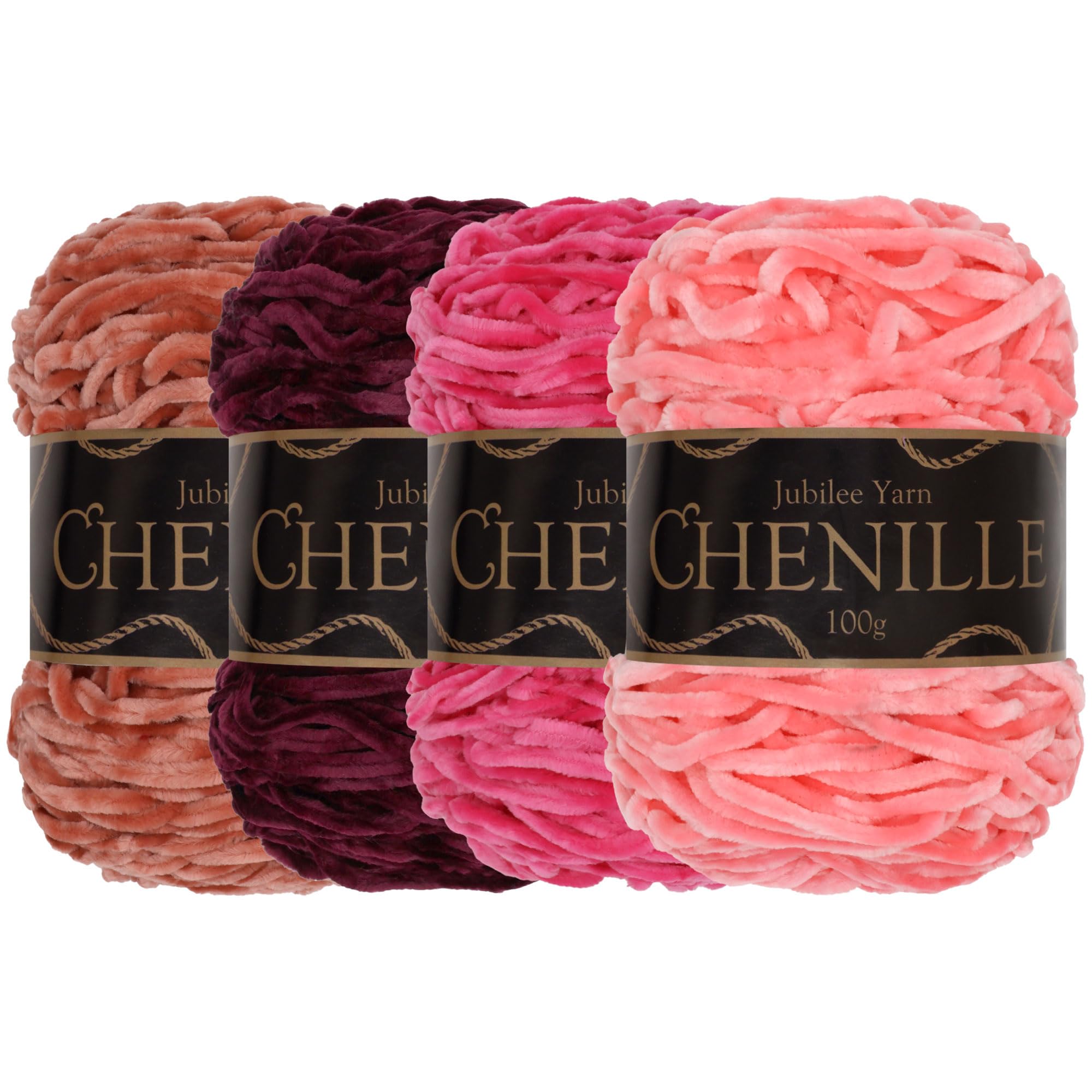 JubileeYarn Chenille Yarn - Worsted Weight - 100g/cake - Shades of Pink - 4 Cakes