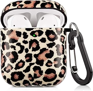 Lokigo AirPods Case Cover Protective Full Compatible with AirPods 2 Case 2&1 Wireless Charging Hard Case Kits with Keychain/Strap/Earhooks/Watch Band Holder for Girls Women Men (Leopard)