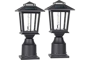 Suponar Metal Solar Post Lights 2 Pack, Solar Lamp Post Light, Solar Post Cap for Pole Fence Deck Garden Yard Patio Porch Outdoor Decor, Cool White