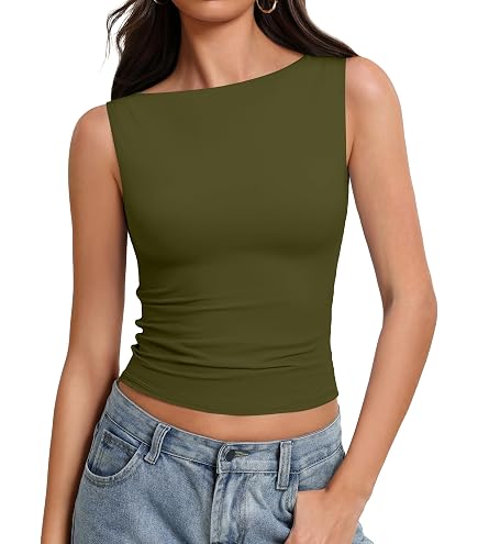 ForeFair Boat Neck Tank Tops for Women - Double Lined Going Out