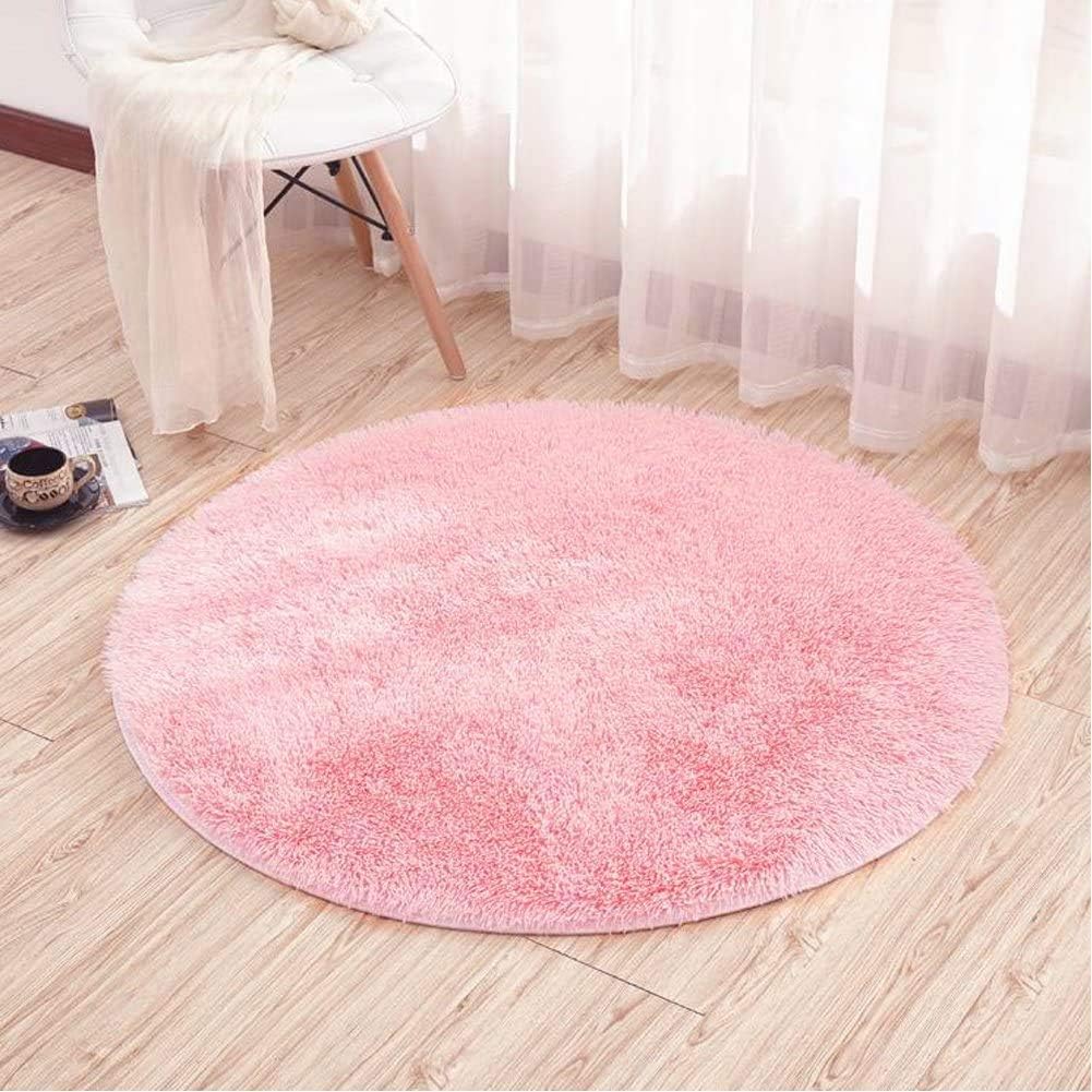 YJ.GWL Ultra Soft Round Fluffy Pink Area Rugs for Girls Bedroom Anti