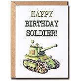 MABSDesigns Happy Birthday Soldier Card - Army Birthday Card - Tank - Army Tank Driver - Military - Soldier - Gift For Friend Boyfriend Husband