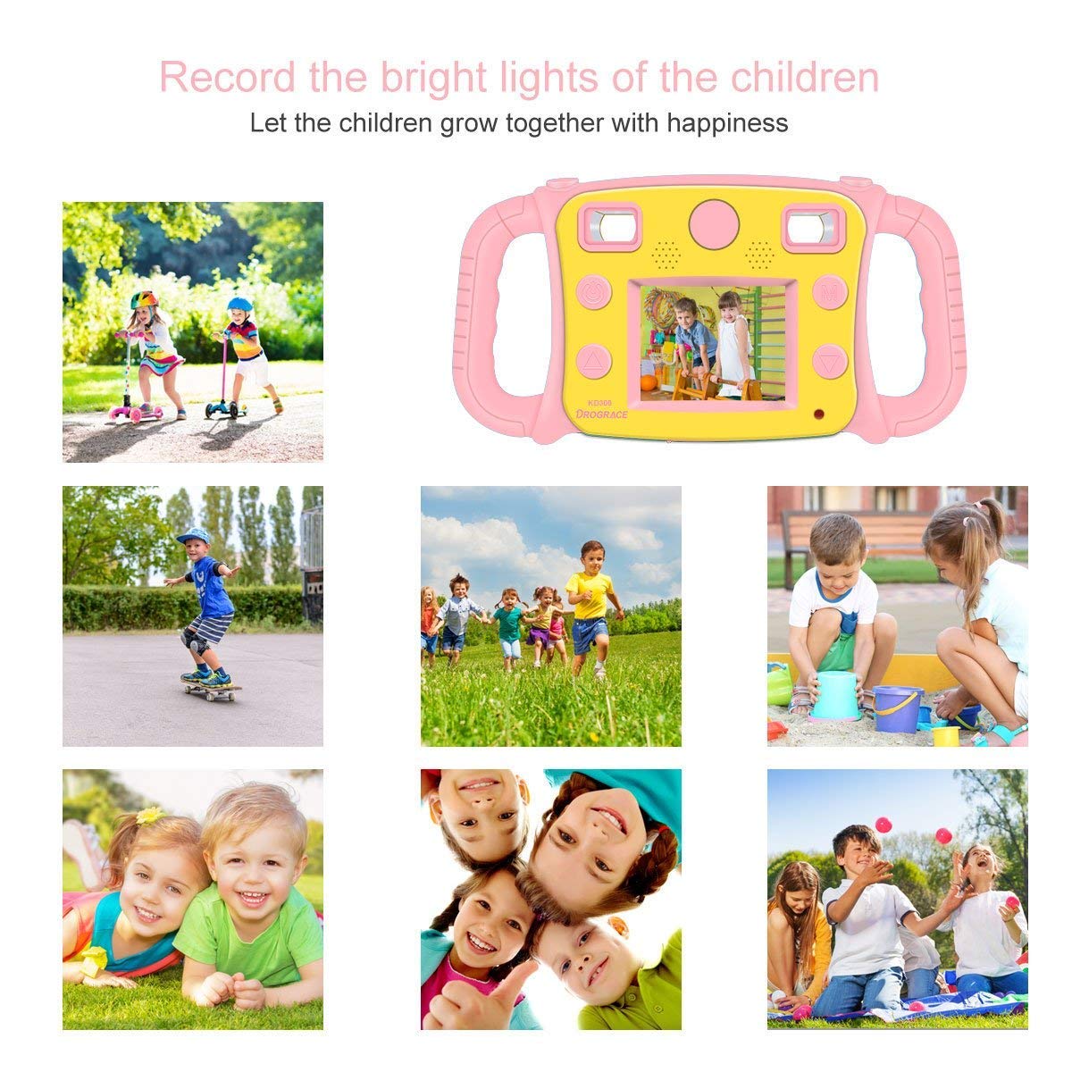 DROGRACE Kids Camera 1080P HD Kids Digital Video Camera Sports Camera for Girls Birthday Holiday Gift Children Camera with 2 inch LCD Screen – Pink